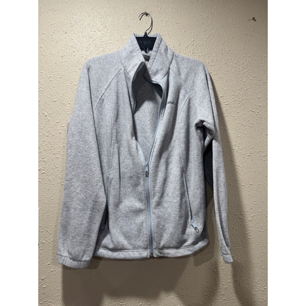 Columbia Mens Full Zip Fleece Jacket Light Gray Heather Mock Neck Large
